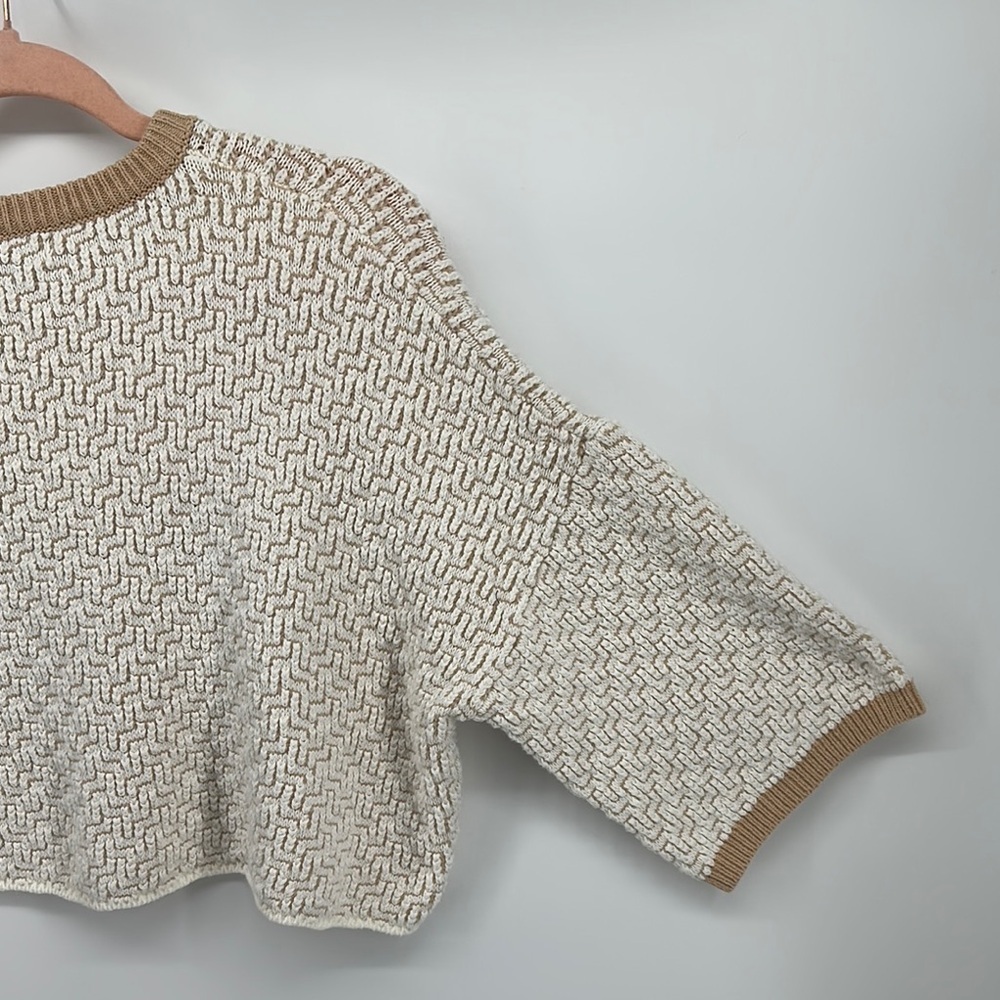 UrbanOutfitters Y2K ScandiCreamTextured Oversized Crew NeckCrop BohoSweater SzS - Picture 7 of 8